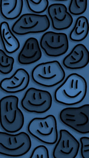 Blue Smiley Faces Pattern Wallpaper