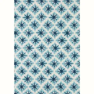 Blue Starburst Pattern Textile Wallpaper