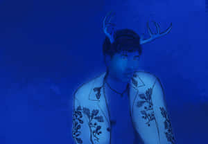 Blue Toned Artistic Portraitwith Antlers Wallpaper