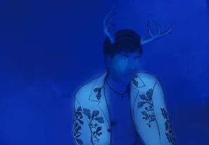 Blue Toned Artistic Portraitwith Antlers Wallpaper