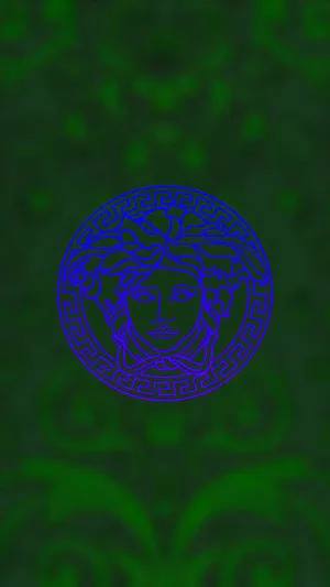 Blue Versace Logo On Green Background Wallpaper