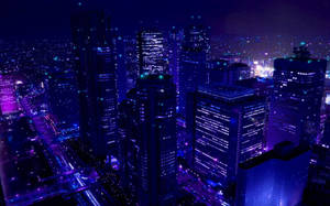 Blue Violet Cityscape Night View Wallpaper