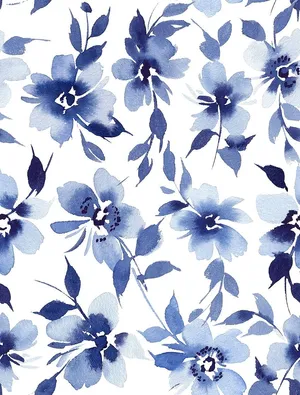 Blue Watercolor Floral Pattern Wallpaper