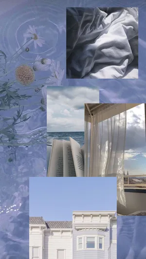Blue White Aesthetic Collage Wallpaper