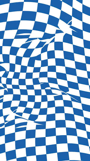Blue White Checkered Wave Pattern Wallpaper