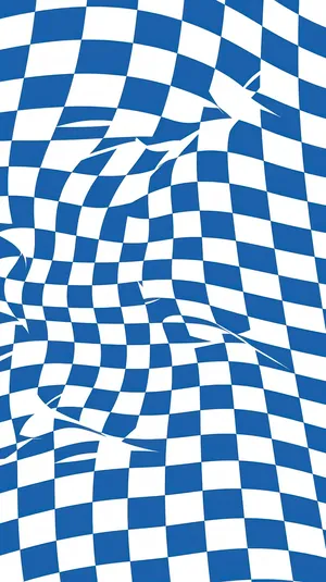 Blue White Checkered Wave Pattern Wallpaper