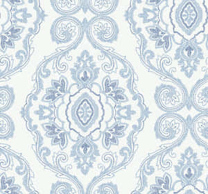 Blue White Damask Pattern Wallpaper