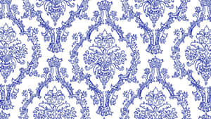 Blue White Damask Pattern Wallpaper