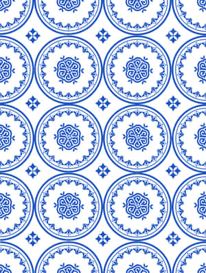 Blueand White Ceramic Tile Pattern Wallpaper
