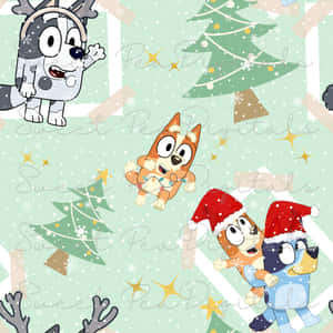 Bluey Christmas Fun Pattern Wallpaper