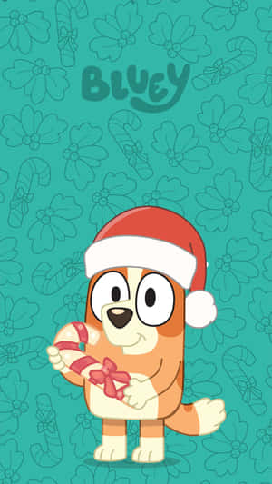 Bluey Christmas Santa Hat Candy Cane Wallpaper