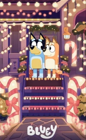 Bluey Christmas Spirit Stairs Wallpaper