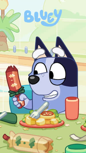 Bluey_ Eating_ Christmas_ Dinner Wallpaper