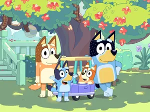 Bluey Family Golf Cart Adventure Wallpaper
