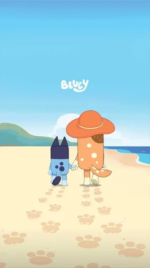 Blueyand Bingo Beach Walk Aesthetic Wallpaper