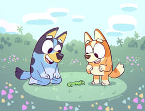 Blueyand Bingo Cartoon Fun Wallpaper