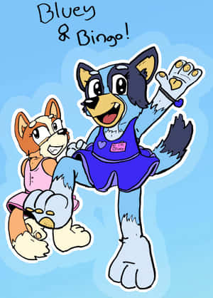 Blueyand Bingo Cartoon Fun Wallpaper