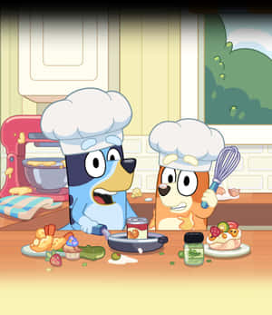 Blueyand Bingo Cooking Fun Wallpaper