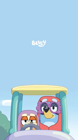 Blueyand Bingo Driving Cartoon Wallpaper
