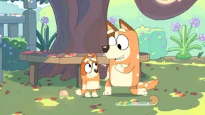 Blueyand Bingo Garden Adventure Wallpaper