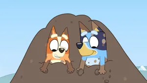 Blueyand Bingo Mud Adventure Wallpaper