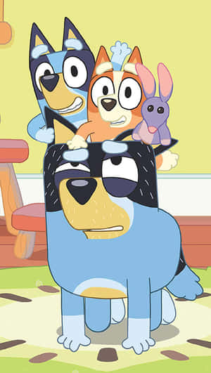 Blueyand Family Cartoon Fun Wallpaper