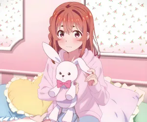 Blushing Sumi With A Bunny Toy Wallpaper