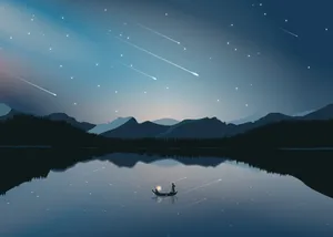 Boat Beneath A Meteor Shower Wallpaper