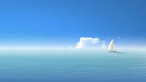 Boat On The Calm Sea Blue Pc Wallpaper
