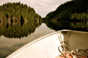 Boat Prow Lake Reflections Thunder Bay Wallpaper