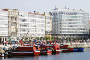 Boats In The Harbor Corunna Wallpaper