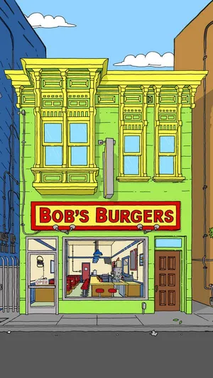 Bobs Burgers Yellow And Green Building Wallpaper