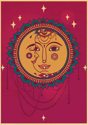 Bohemian Sun Moon Artwork Wallpaper