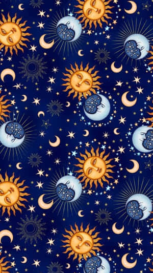 Bohemian Sun Moon Pattern Wallpaper