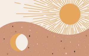 Bohemian Sunand Moon Illustration Wallpaper