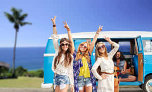 Boho Hippie Friends Beach Trip Wallpaper