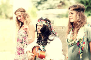 Boho Hippie Friends Enjoying Music Wallpaper