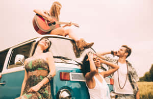 Boho Hippie Friends With Vanand Guitar.jpg Wallpaper