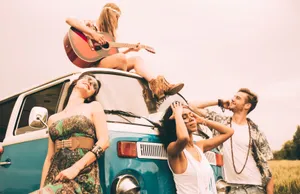 Boho Hippie Friends With Vanand Guitar.jpg Wallpaper