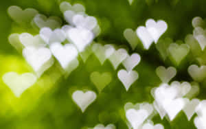 Bokeh Hearts Green Background Wallpaper