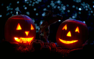 Bokeh Lights Behind Beautiful Halloween Pumpkins Wallpaper