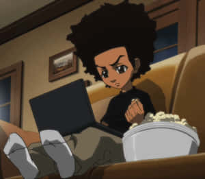 Boondocks Character Enjoying Popcorn Wallpaper