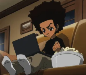 Boondocks Character Enjoying Popcorn Wallpaper
