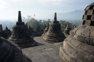 Borobudur Temple Cloudy Mountains Wallpaper