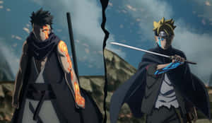 Boruto And Kawaki Face Off In Intense Battle Wallpaper