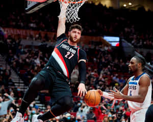 Bosnian Professional Basketball Player Jusuf Nurkic Dunk Wallpaper