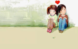 Boy Girl Sitting Together Love Drawings Wallpaper