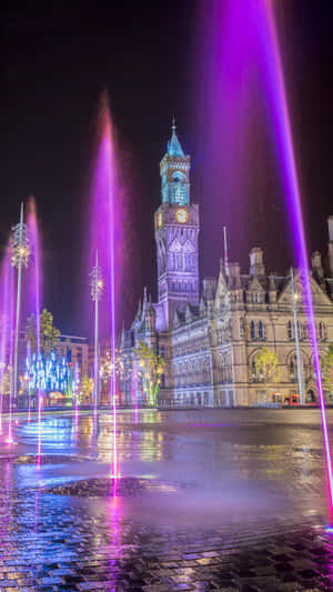 Bradford City Hall Nighttime Fountains Wallpaper