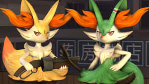 Braixen Duo Action Pose Wallpaper