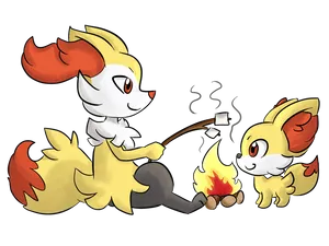 Braixenand Fennekin Campfire Roasting Marshmallows Wallpaper